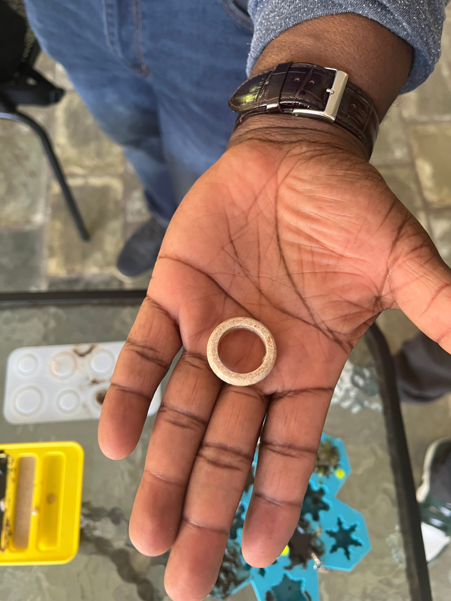 A finished ring made from natural materials at the making workshop